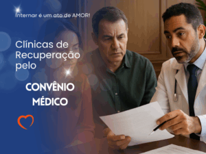 Médico explicando processo de internação por convênio médico para dependência química a uma família adulta em consultório de alto padrão